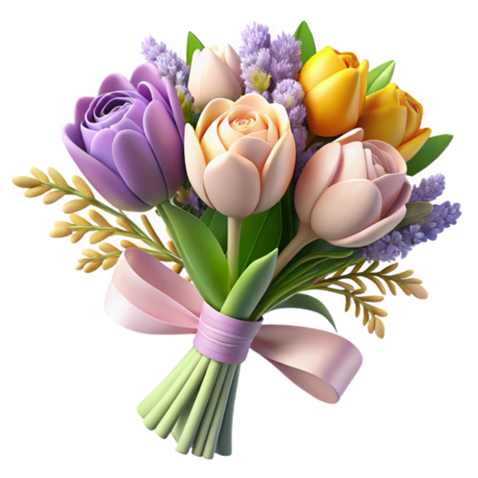 Vibrant 3D Render of a Spring Tulip Bouquet png