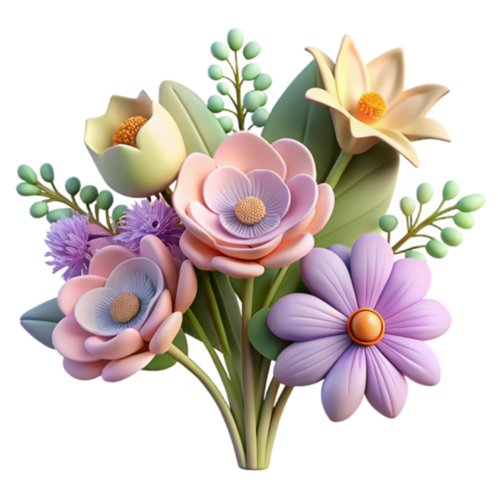 Pastel Dream 3D Flower Bouquet Illustration png
