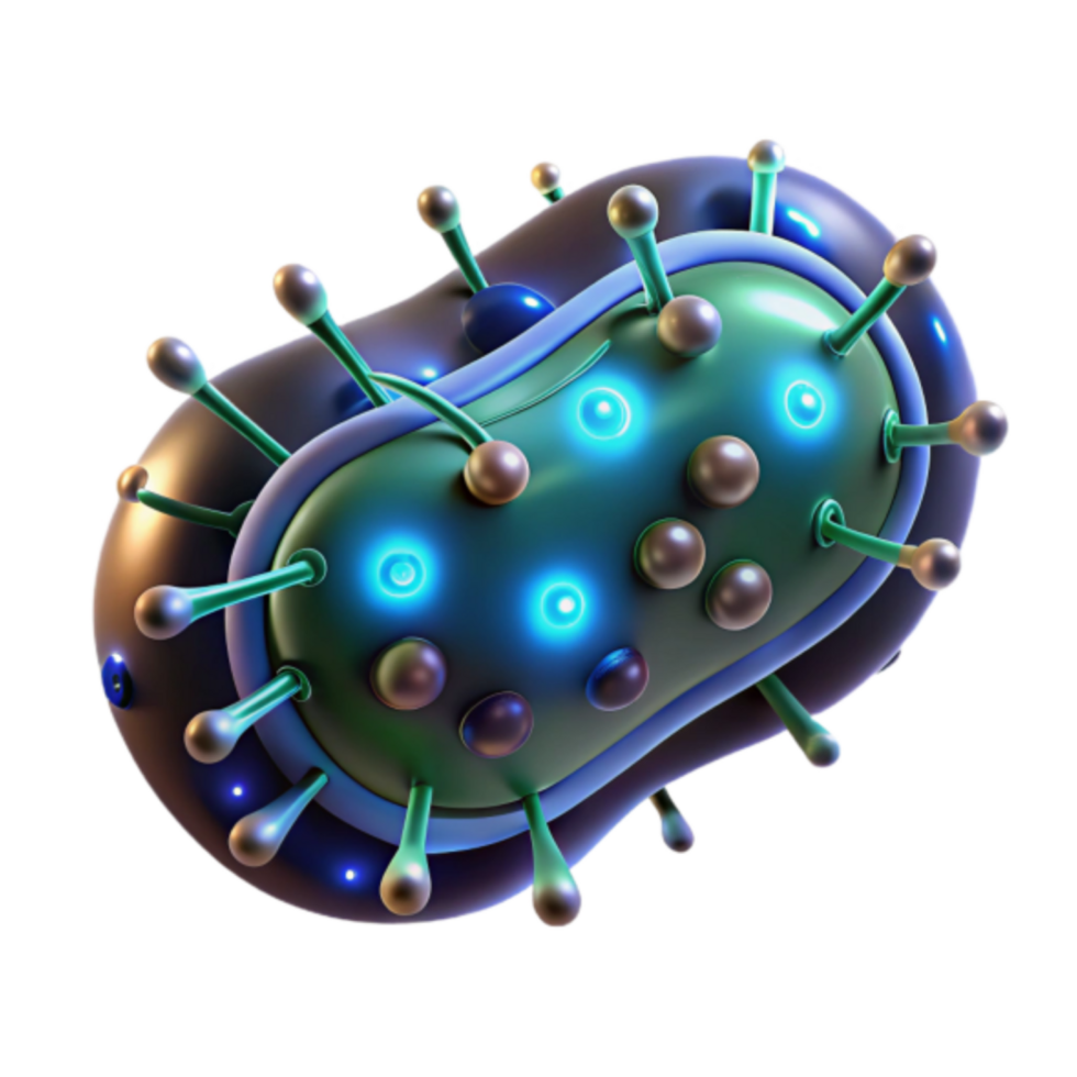Microscopic 3D Render of a Futuristic Virus, Glowing Pathogen Illustration png