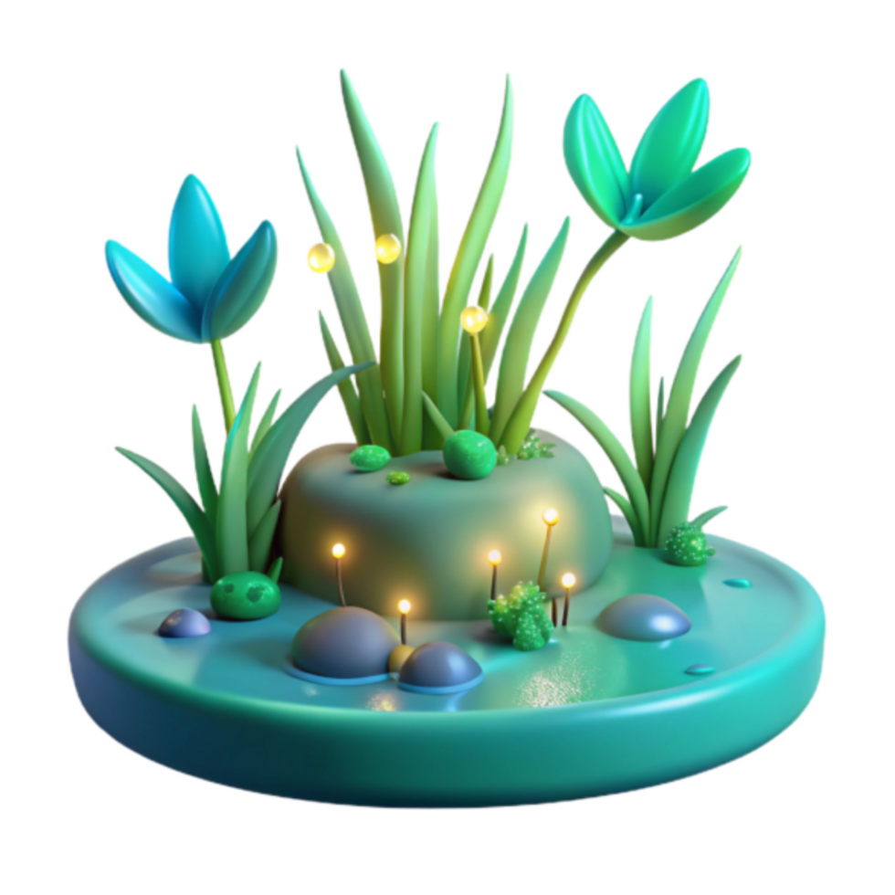 Enchanted 3D Render of a Nighttime Wetland Scene png