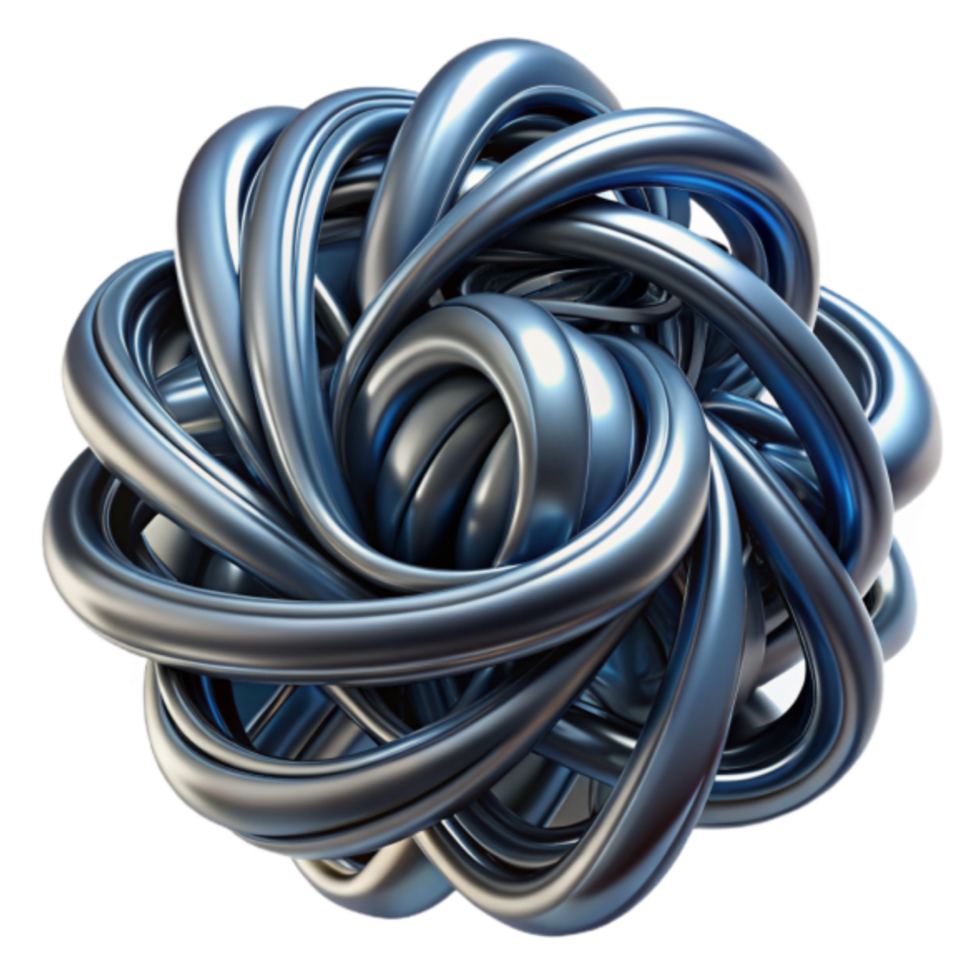 Abstract 3D Render Metallic Knot Illustration Blue Steel Tubes Swirls Background png