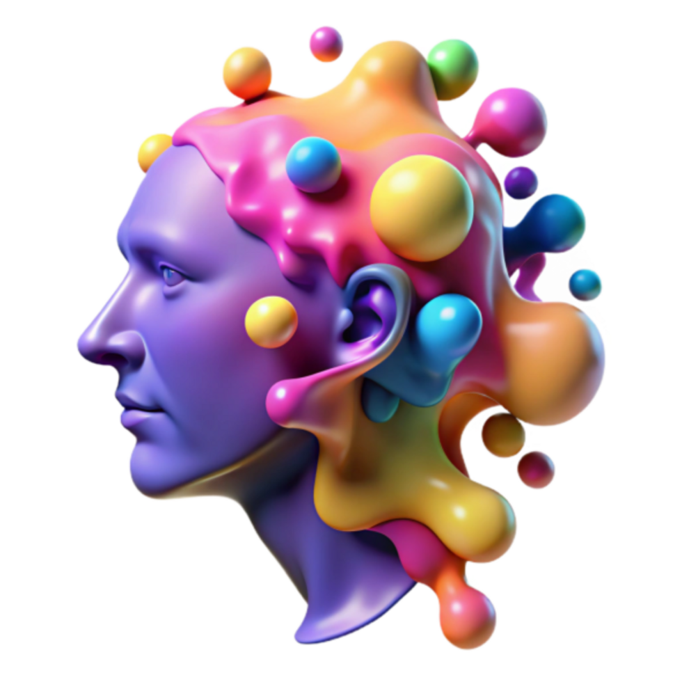 Abstract 3D Head Sculpture with Colorful Paint Splashes png