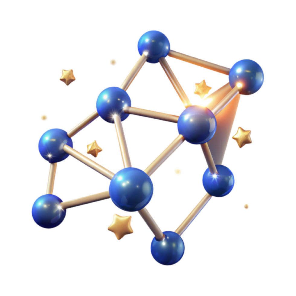 3D Render Abstract Molecular Structure with Golden Stars Background Image png