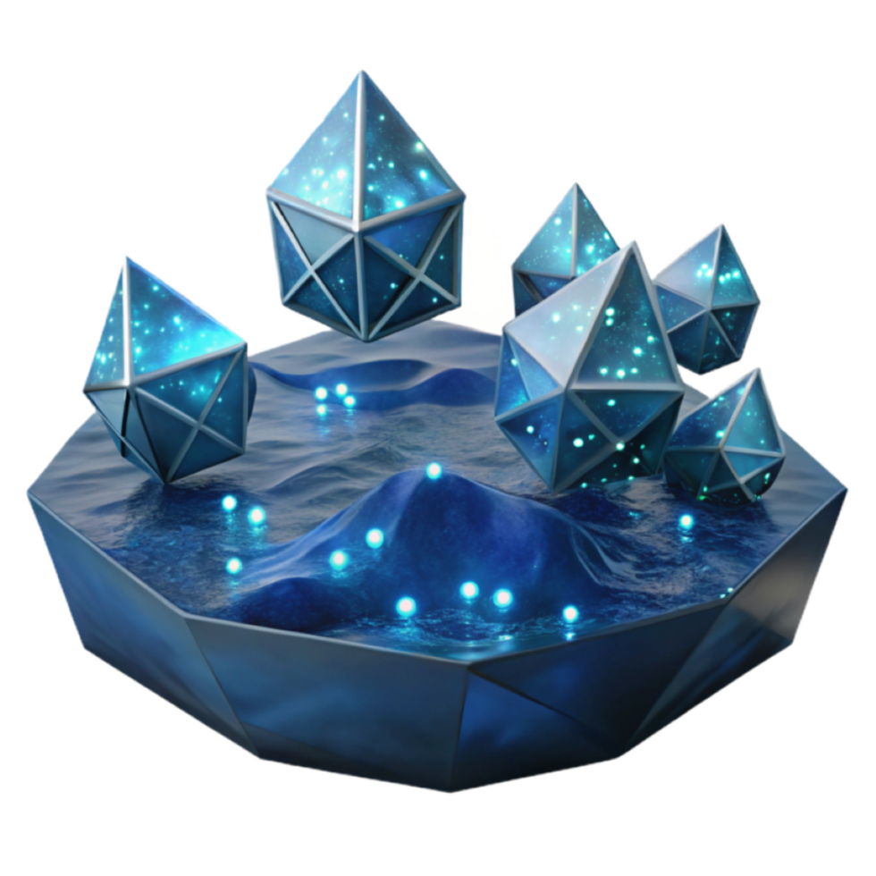 Glowing Crystal Clusters 3D Render Abstract Background png