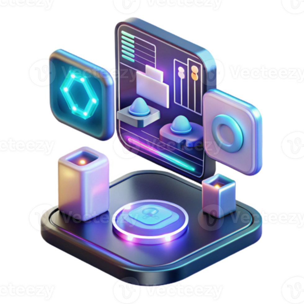 Neon Glow 3D Isometric Interface Design Illustration png