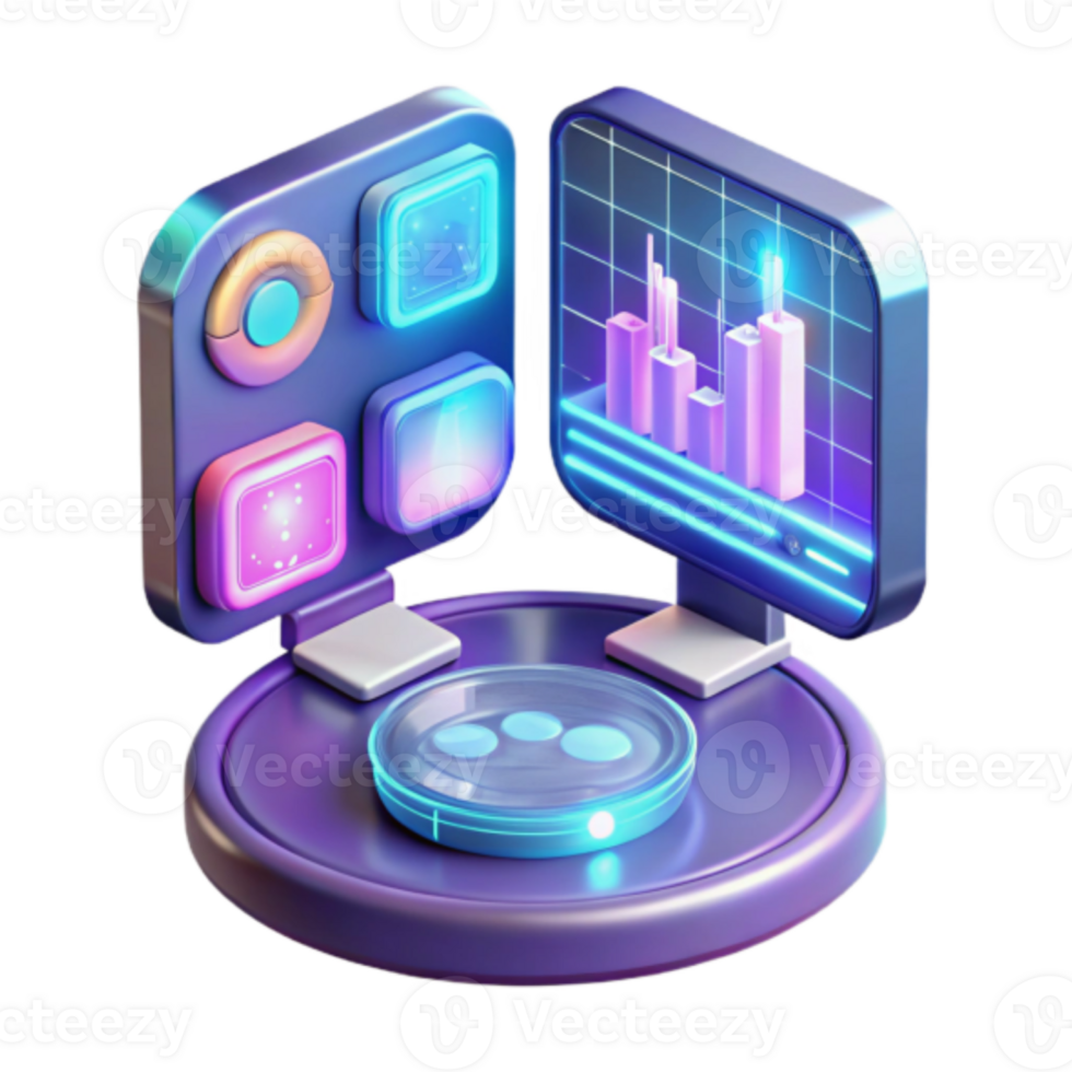 Neon 3D Render of Futuristic Data Interface png