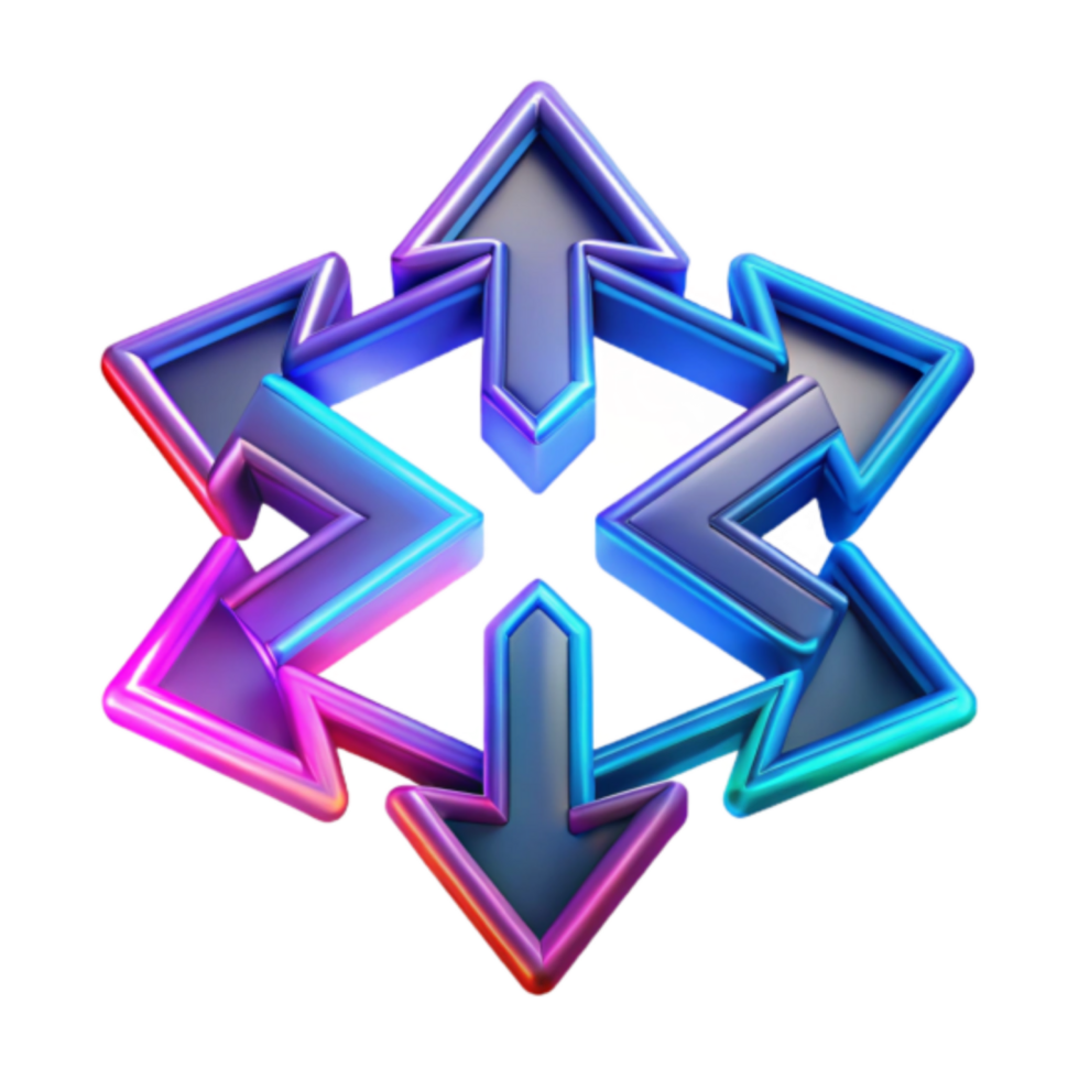 3D Abstract Arrow Icon, Dynamic Intertwined Arrows, Colorful Gradient Design, Neon Arrows, Geometric Symbol, Abstract Art, Up and Down Arrows, Modern Design, 3D Render, Digital Art png