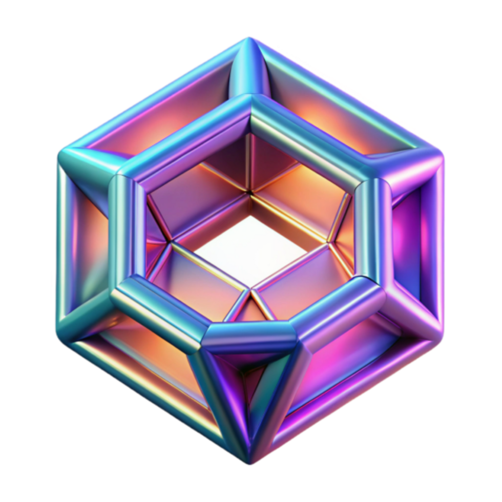 Iridescent Geometric 3D Render Hexagonal Structure Abstract Background png