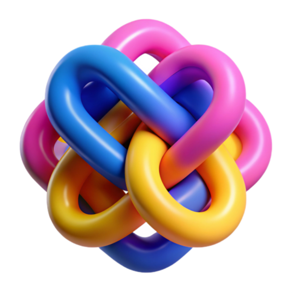 Abstract 3D Render of Intertwined Colorful Tubes Knot Design png