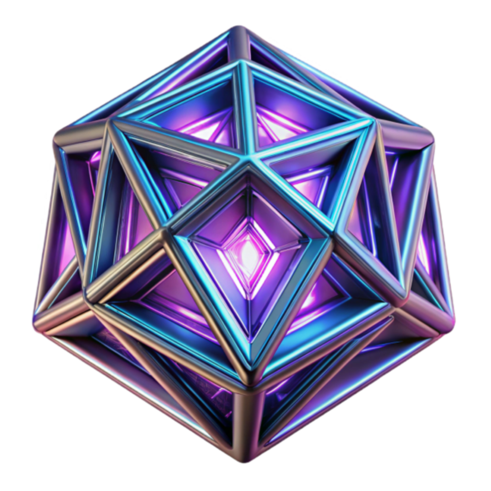 Glowing Iridescent 3D Geometric Abstract Background Render png