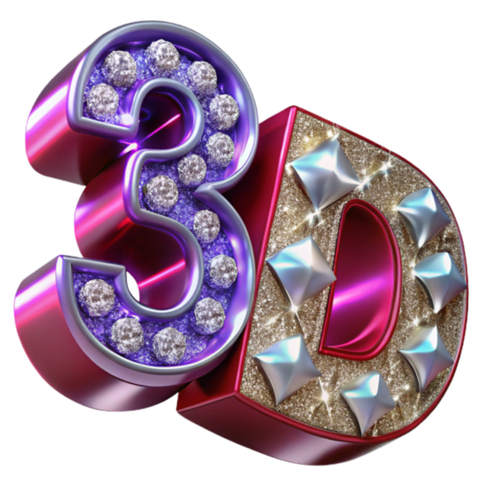 Sparkling 3D Text Render, Glittering Purple and Gold 3D Letters png