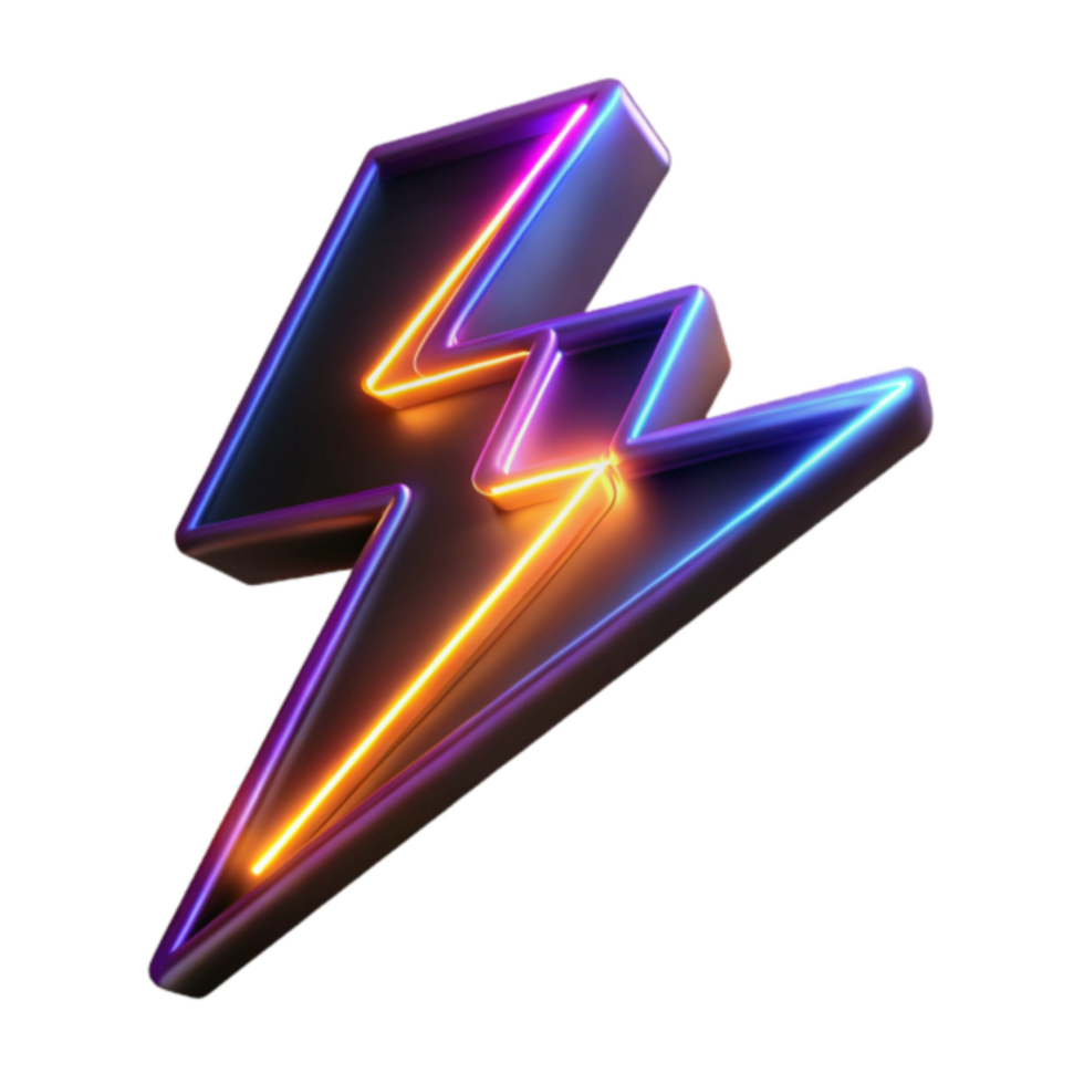 Neon Lightning Bolt 3D Render Graphic Resource png