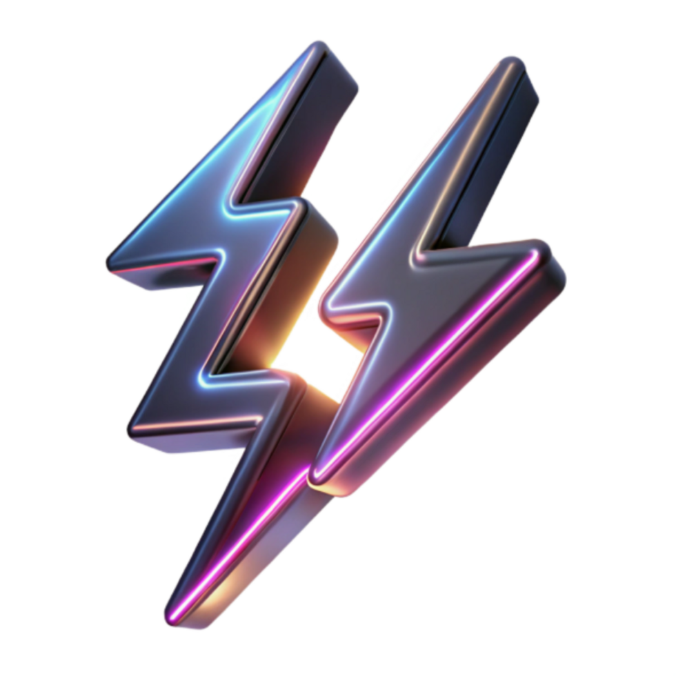 Dynamic 3D Render of Neon Lightning Bolts png