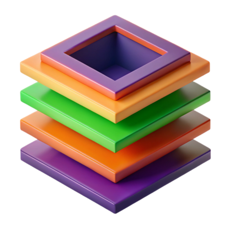 Colorful 3D Abstract Stacked Squares Illustration png