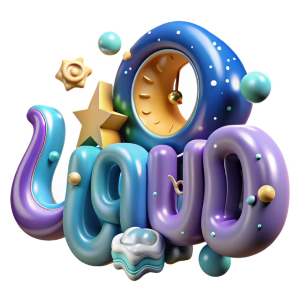 3D Abstract Background Dreamy Night Sky with Time Clock and word Cloud Design png