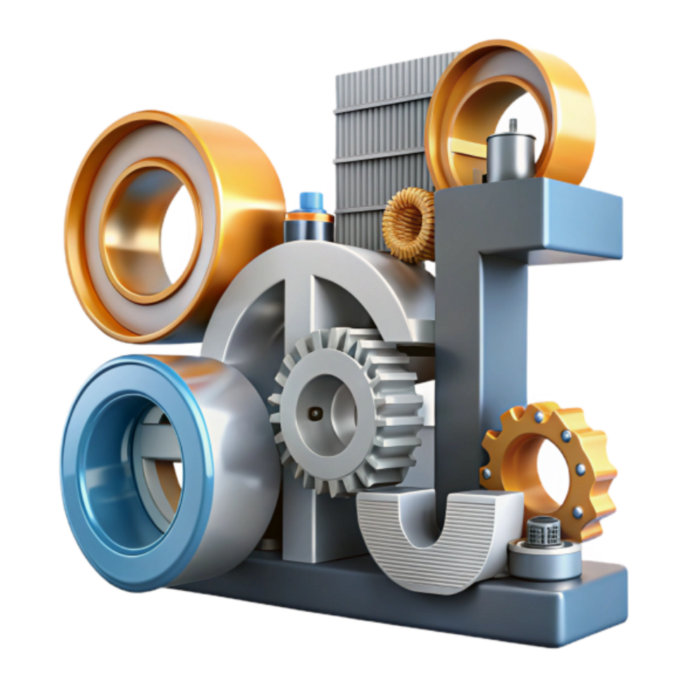 3D Illustration of Industrial Machine Parts Gears and Components Abstract Background png