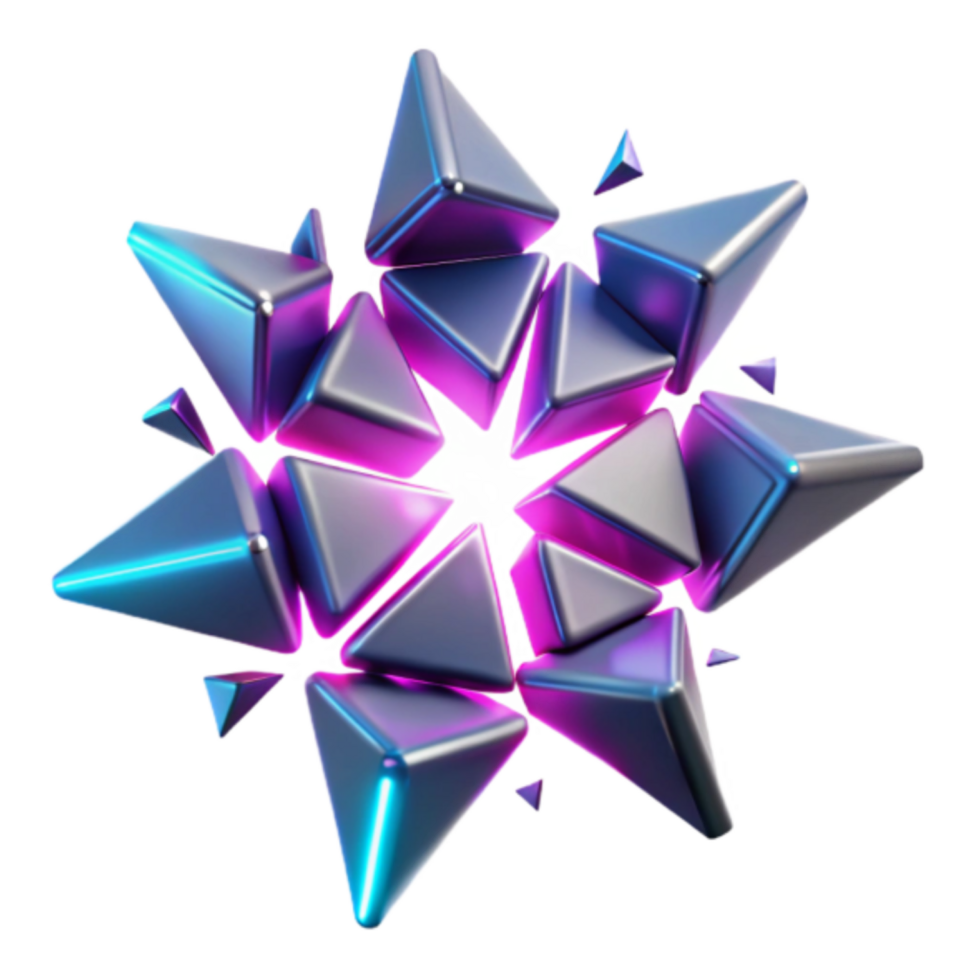 Abstract 3D Render of Exploding Metallic Triangular Starburst png