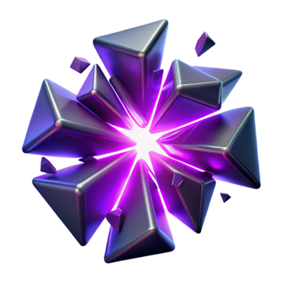 Abstract 3D Render of Exploding Purple Crystals png