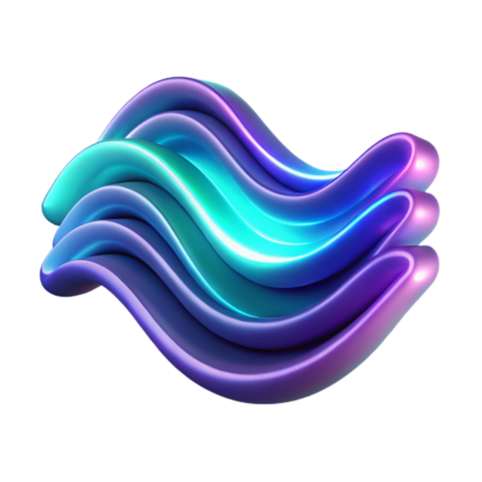 Abstract 3D Render of Flowing Neon Waves, Vivid Gradient Colors, Dynamic Design Element png