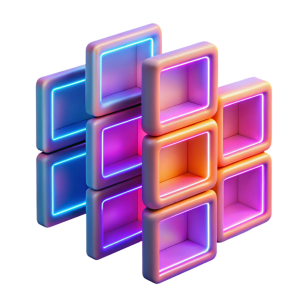 Neon Glow 3D Abstract Background with Colorful Cuboid Shelves png