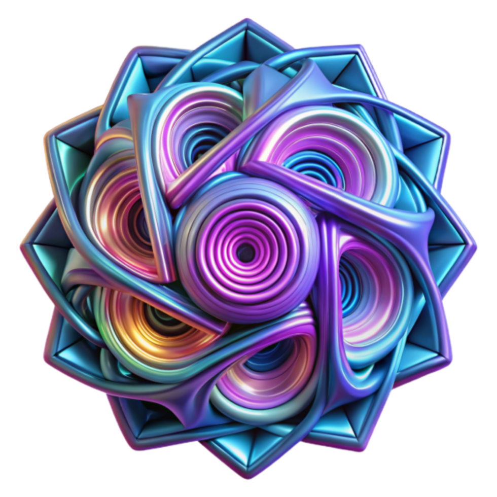 Abstract 3D Render of Intertwined Metallic Spirals and Geometric Shapes png