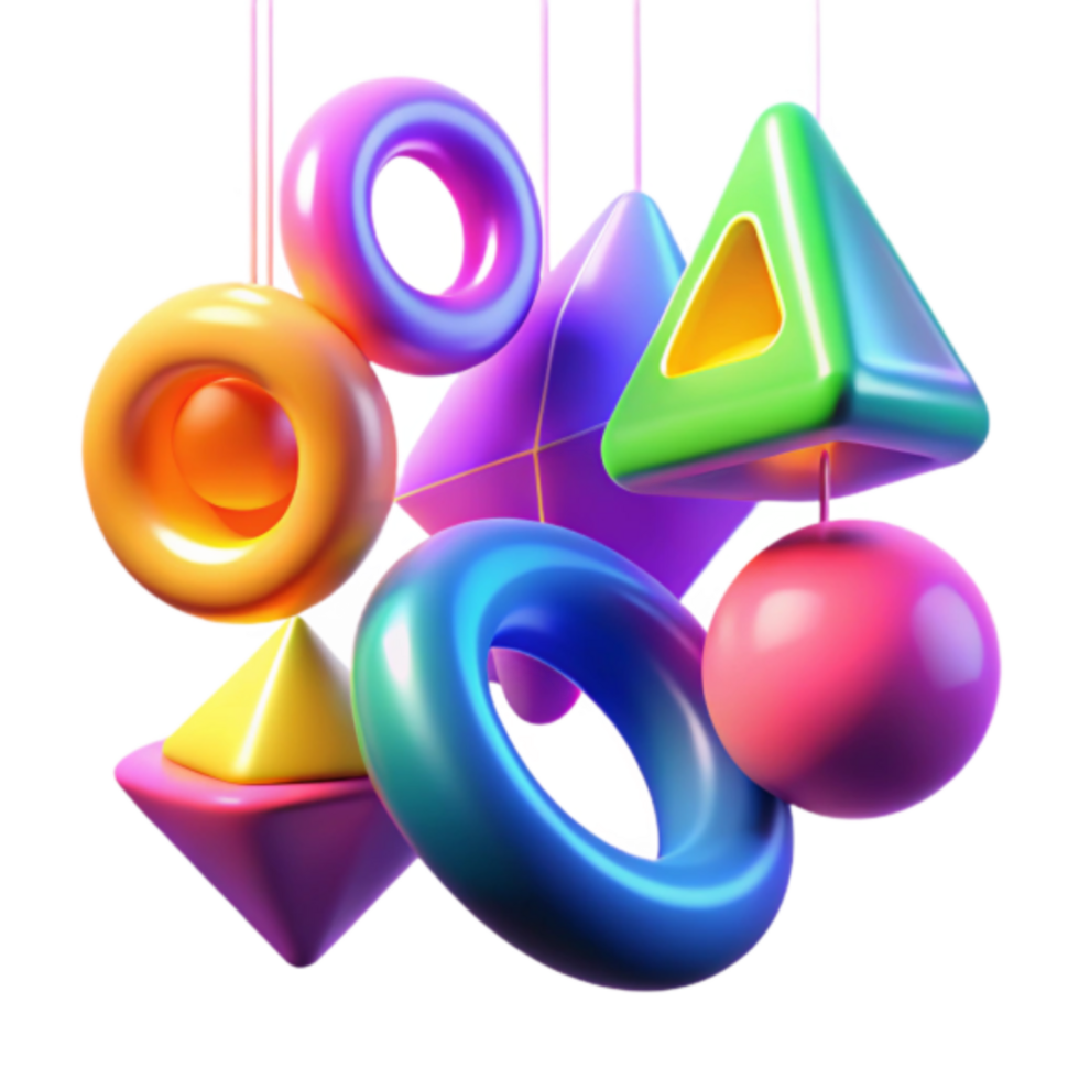 Vibrant 3D Render of Colorful Geometric Shapes png