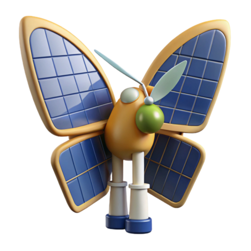 3D Render of Solar Panel Butterfly Robot Illustration png