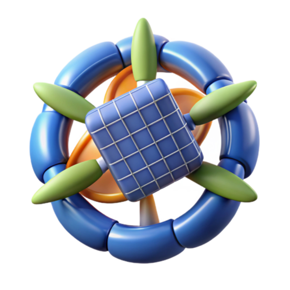 3D Render of a Solar Panel with Turbine and Circular Elements png
