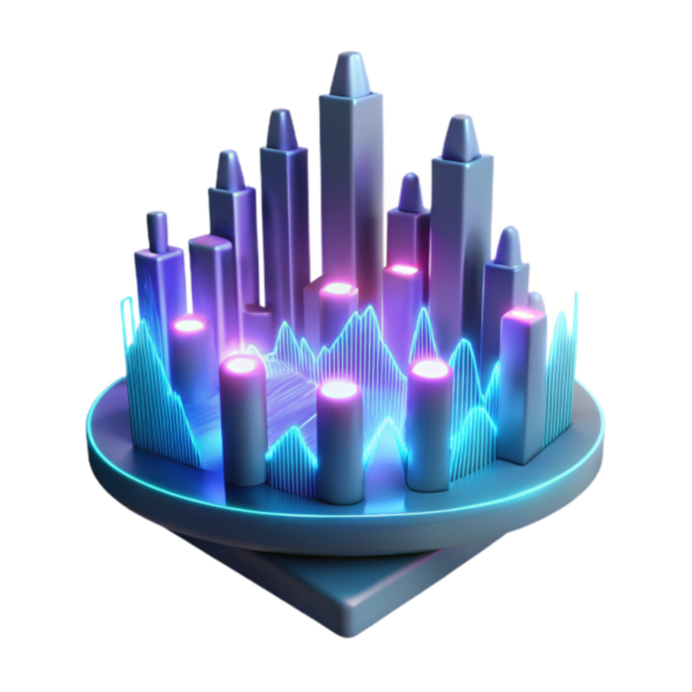 Neon Cityscape 3D Illustration Abstract Urban Background with Glowing Data Waves png