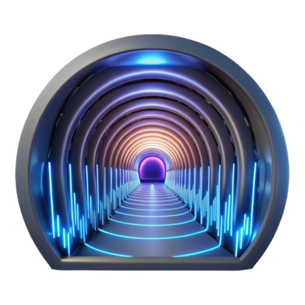 Neon Glowing Tunnel 3D Render Abstract Background Illustration png