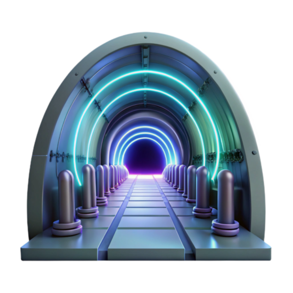Futuristic Neon Tunnel 3D Render Abstract Background Image png