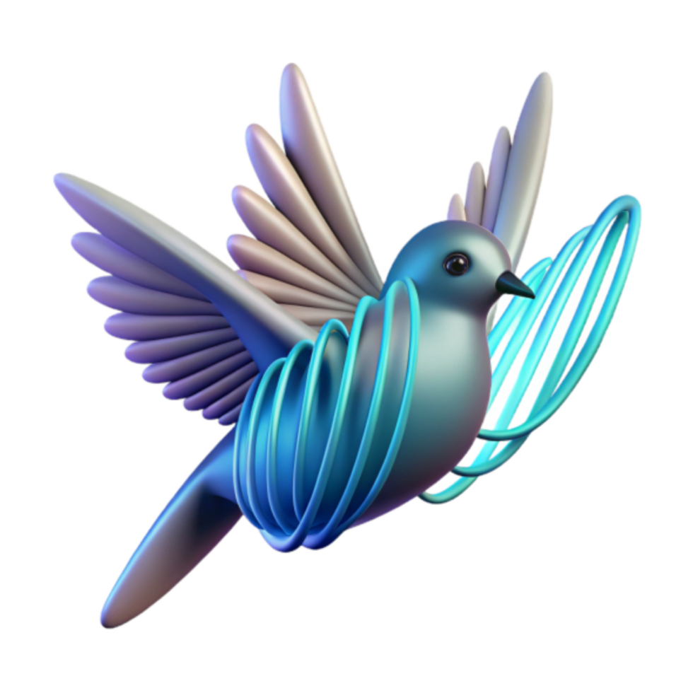 3D Illustration of a Bird Entwined with Abstract Blue Forms png