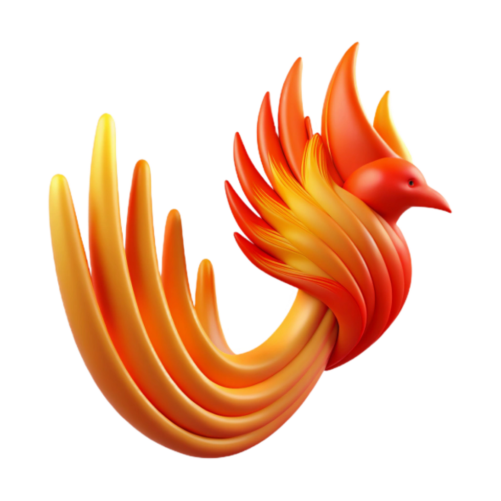 3D Render of a Stylized Firebird Illustration, Abstract Bird Design, Orange and Red Hues, Fluid Wings, Digital Art png