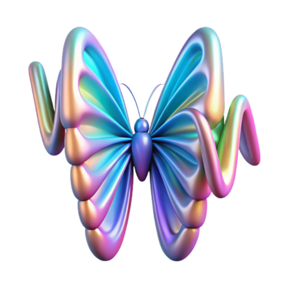 Iridescent 3D Butterfly Illustration Shiny Wings Abstract Background png