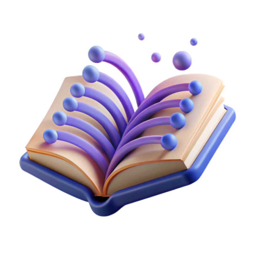 3D Render of Open Book with Abstract Purple Energy Sprays, Knowledge, Education, Learning Concept png