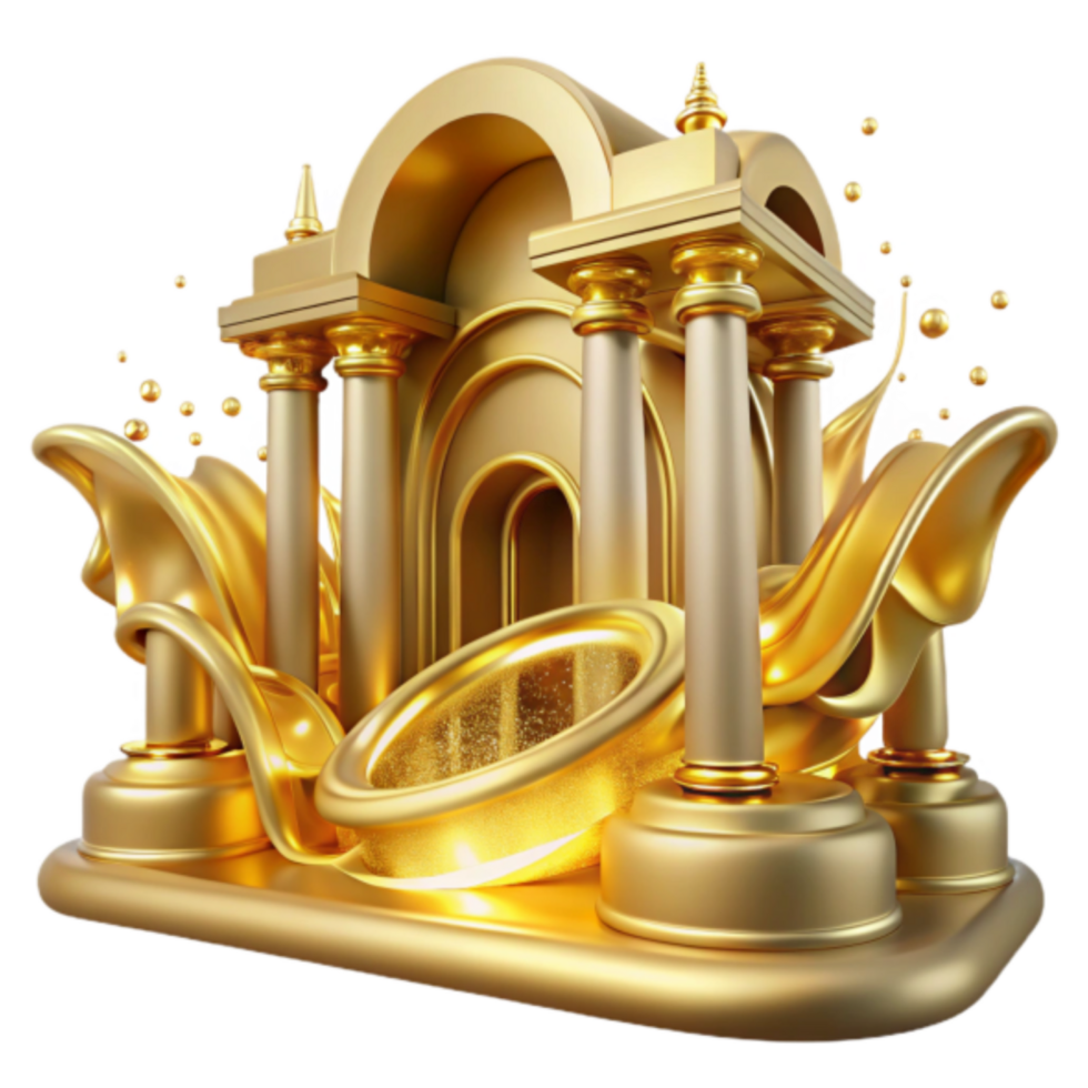 Golden Architectural 3D Render Abstract Background with Liquid Gold Splashes png