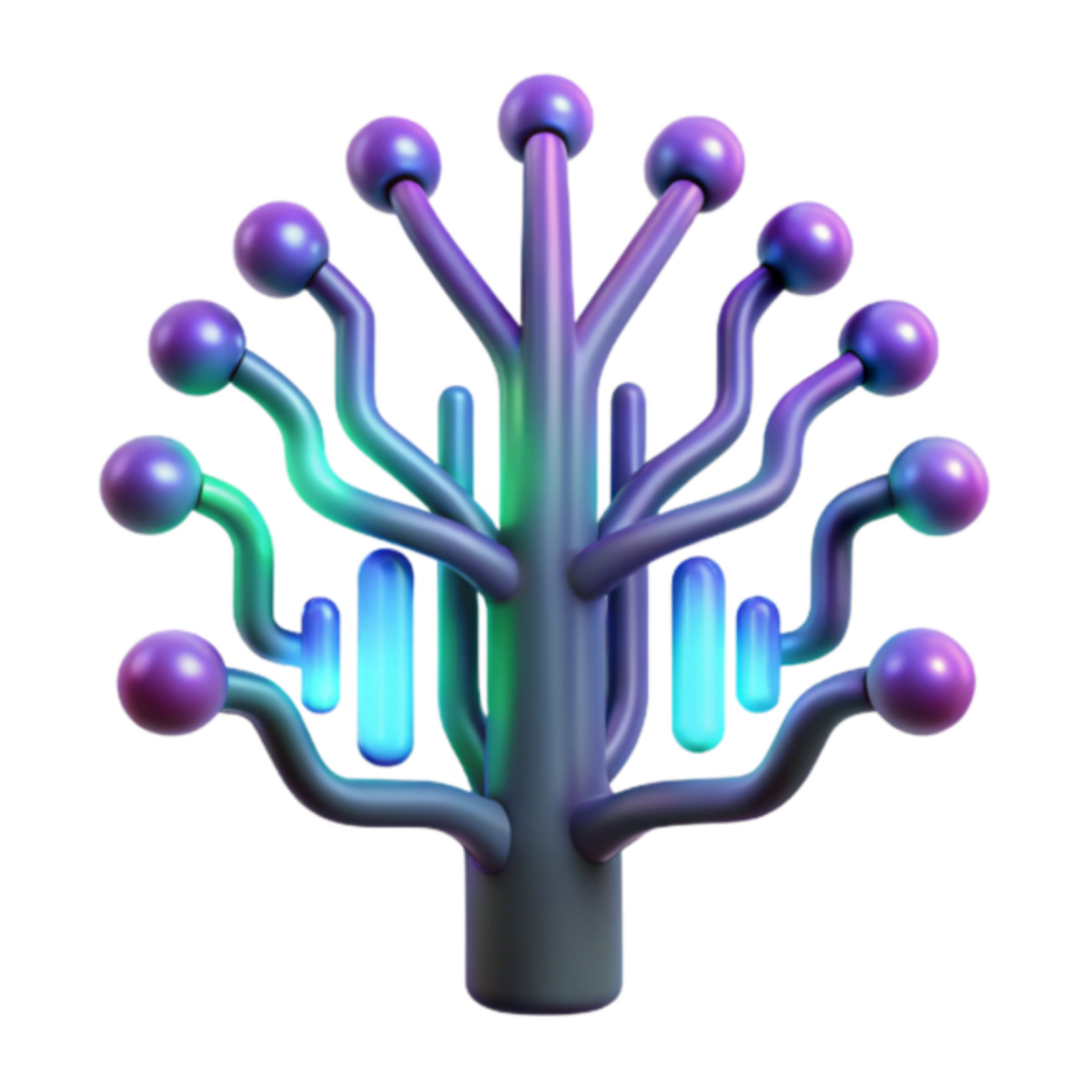 Abstract 3D Render of a Network Tree with Glowing Nodes png