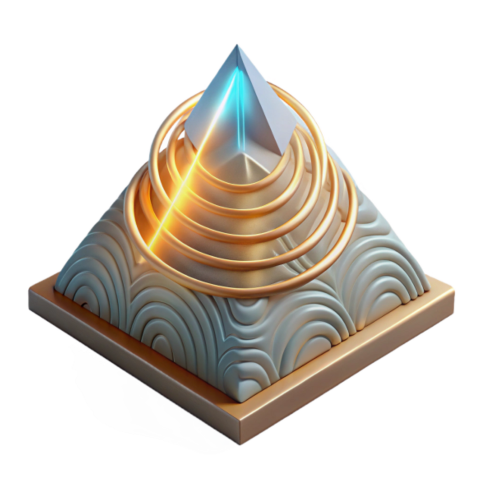 3D Render of Abstract Pyramid with Golden Spiral and Energy Beam png