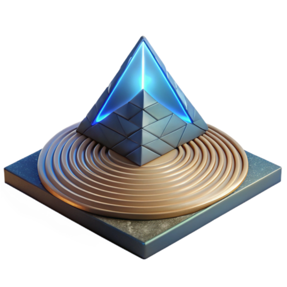 Glowing Pyramid on Circular Platform 3D Render png