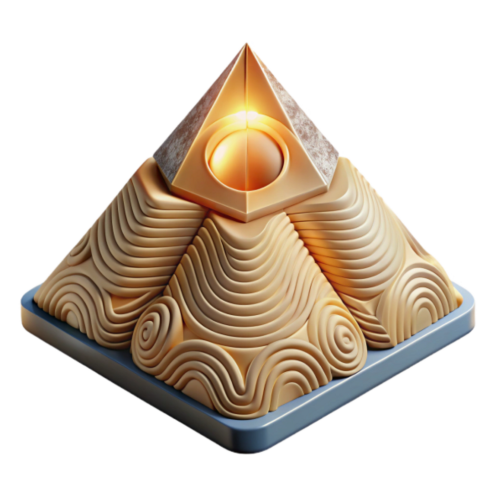 Golden Pyramid 3D Illustration Intricate Carved Texture, Illuminated Orb png