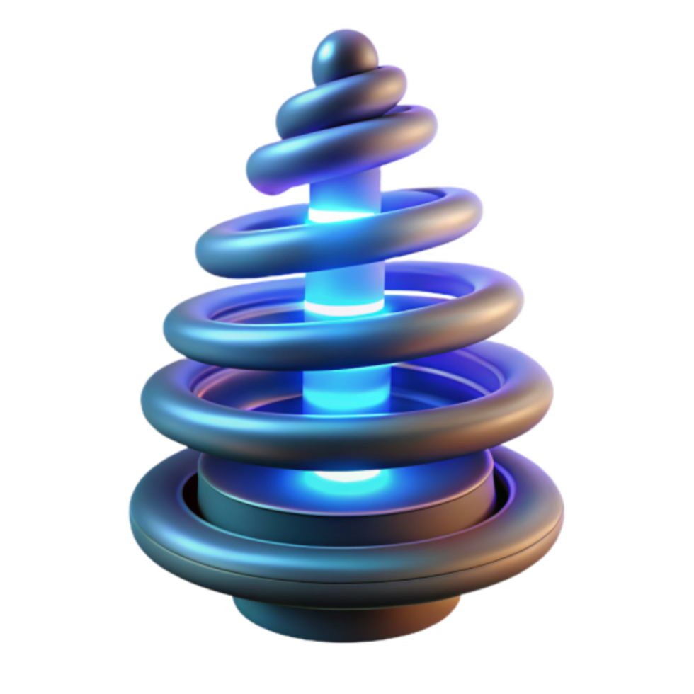 Abstract 3D Render Glowing Spiral Rings Tower png
