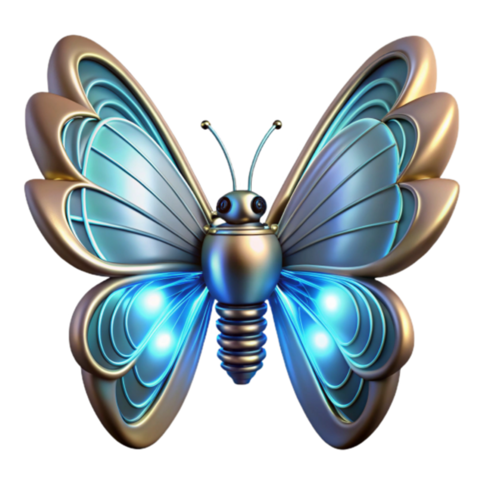 Glowing Mechanical Butterfly 3D Render Illustration png