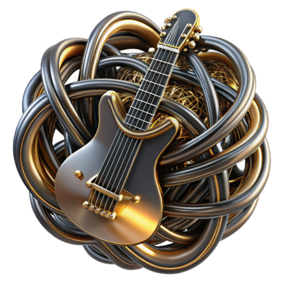 Golden Electric Guitar in Abstract 3D Knot png