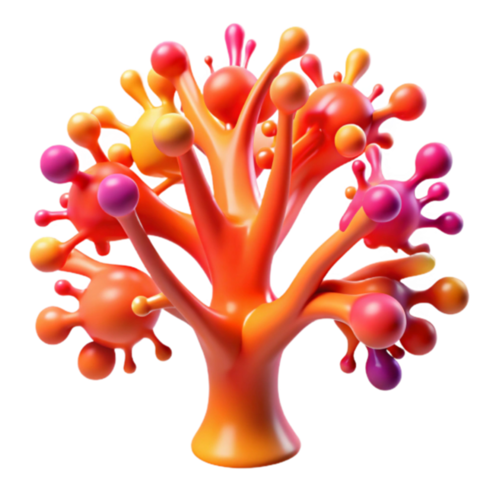 Vibrant 3D Render of Abstract Tree with Colorful Blob Branches png