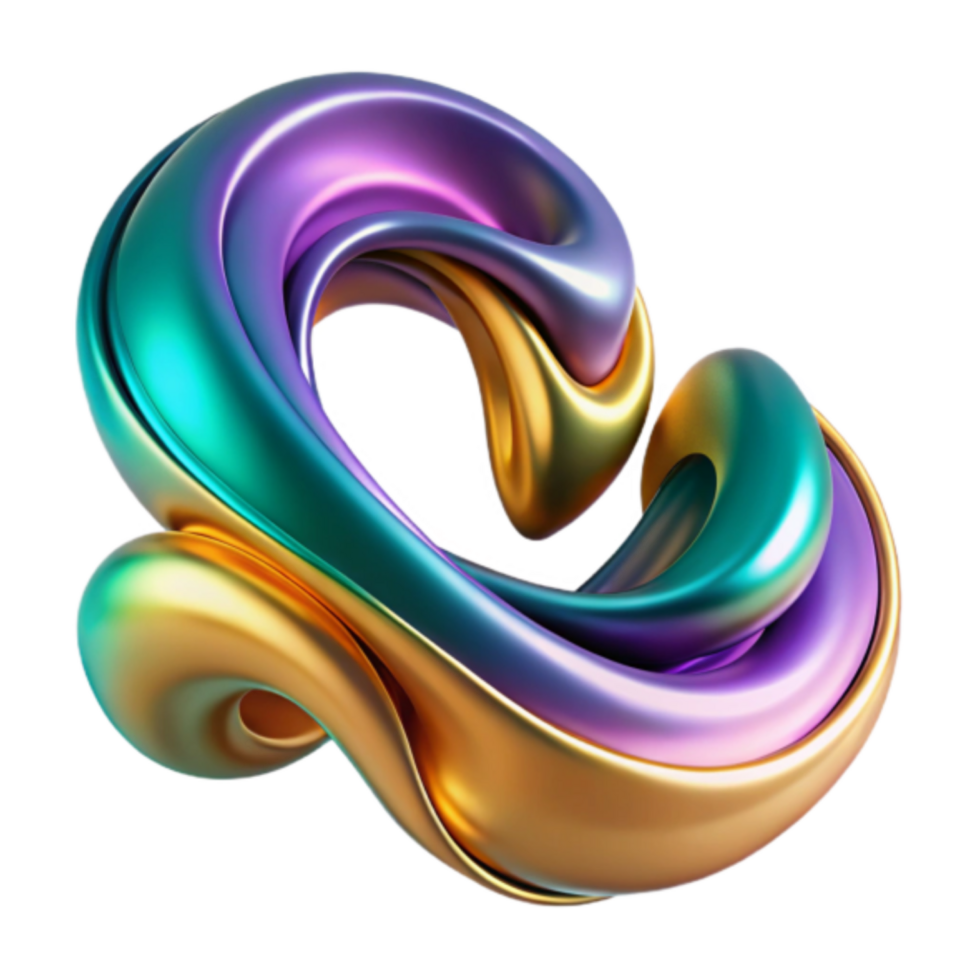 Abstract 3D Render of Intertwined Metallic Swirls in Teal Gold Purple png