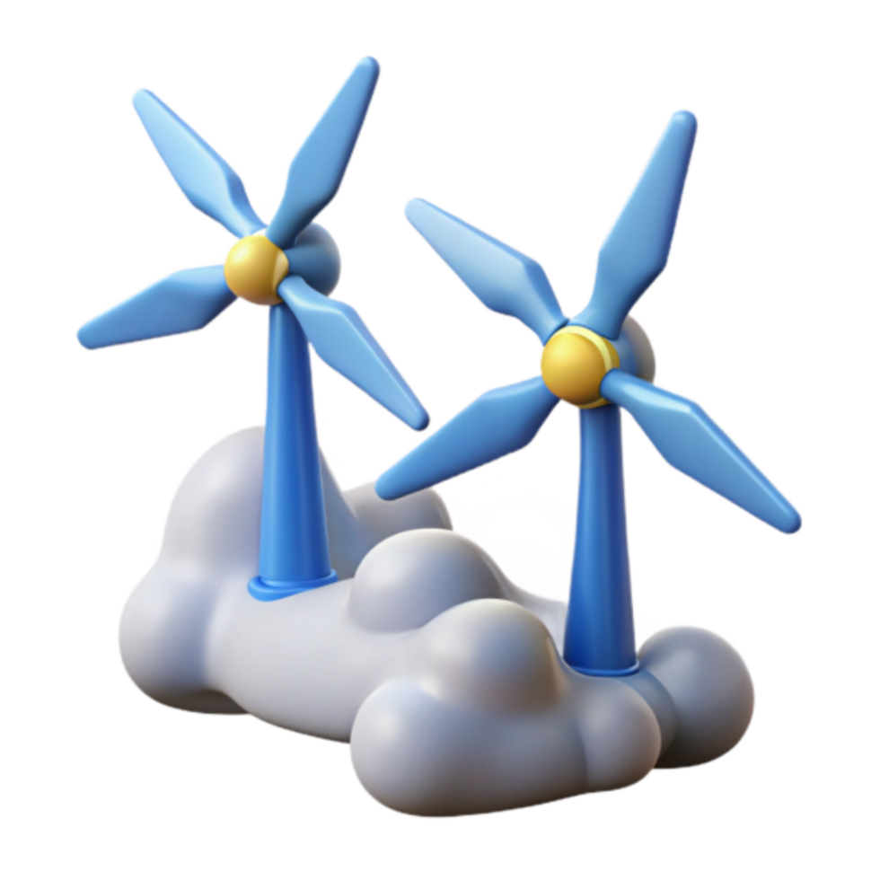 3D Render of Wind Turbines on Clouds, Clean Energy Illustration png