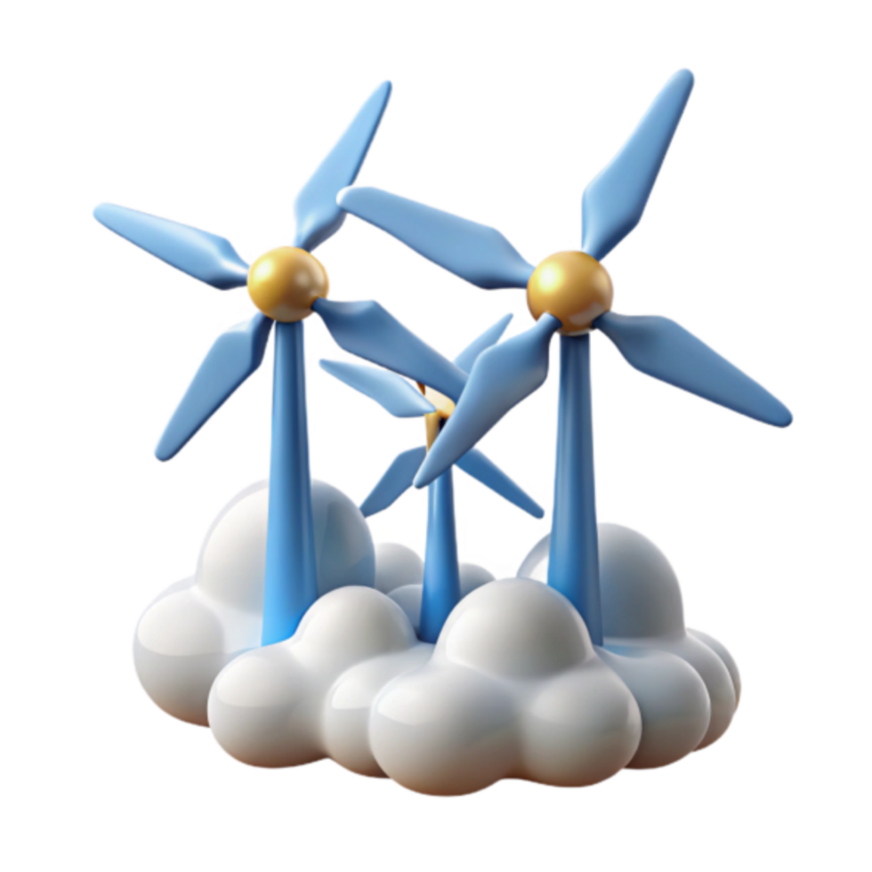 3D Illustration of Wind Turbines on Clouds Clean Energy Concept png