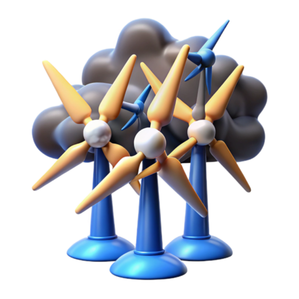 3D Illustration of Wind Turbines Under a Storm Cloud png