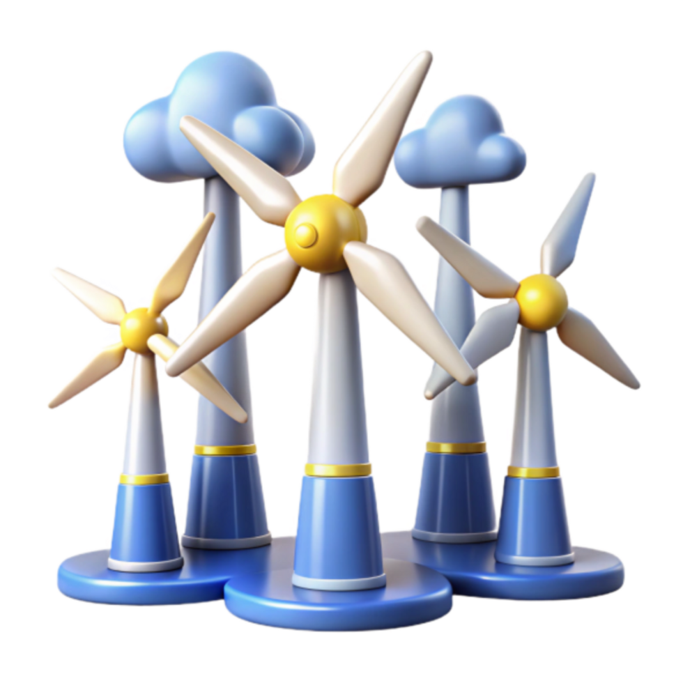 Cartoon 3D Render Wind Turbines and Clouds Illustration png