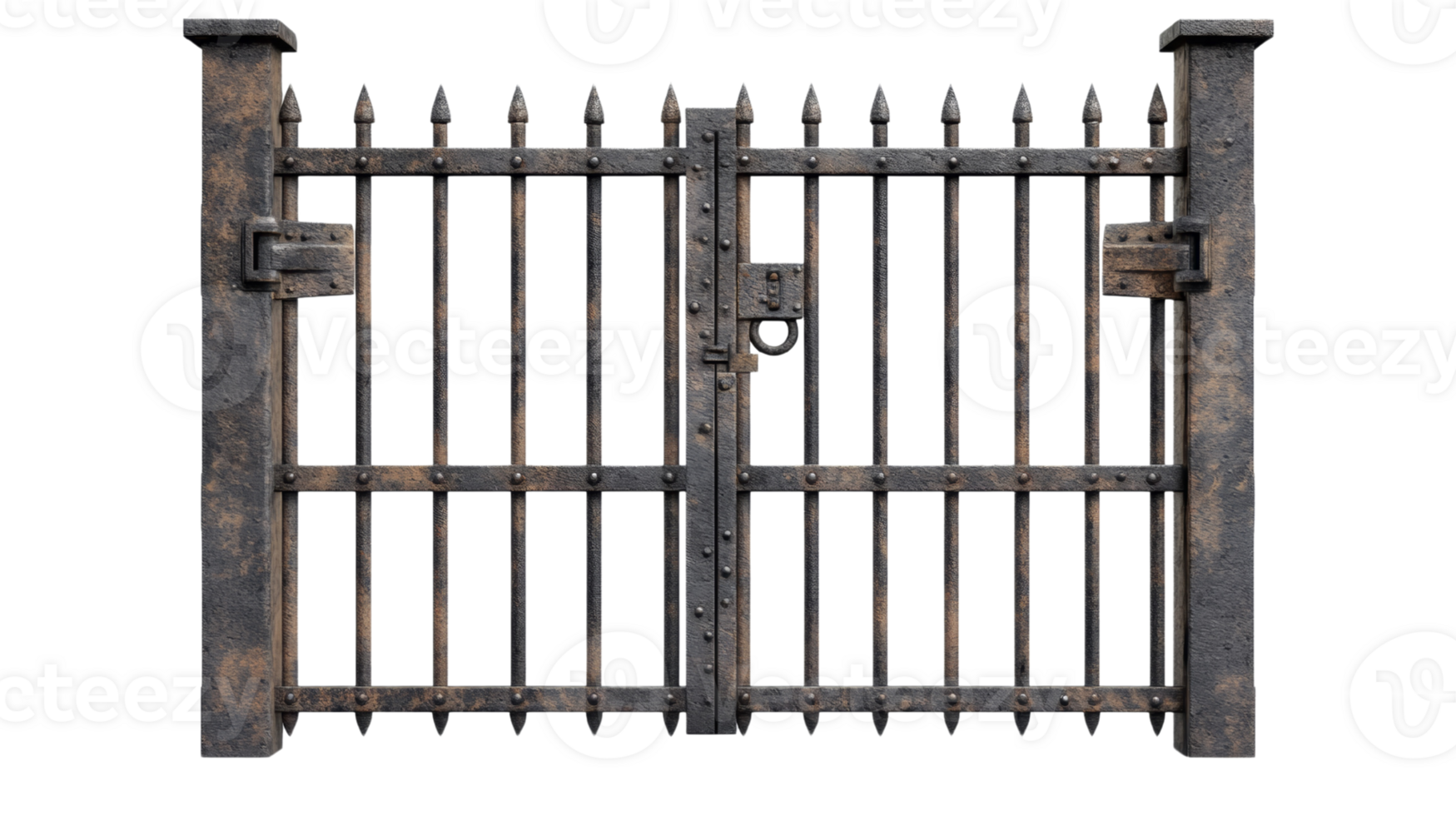 Rusted Metal Gate With Spiked Top And Hinges png